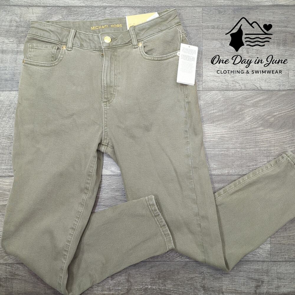 Michael Kors Selma High Rise Skinny Ankle Jeans Olive Green NWT Size 4